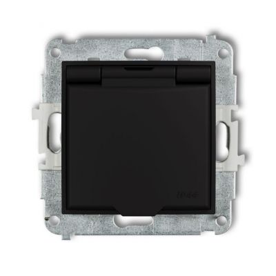 KARLIK MINI Gniazdo bryzgoszczelne z/u z klapką IP44 czarny mat (12MGPB-1zp)